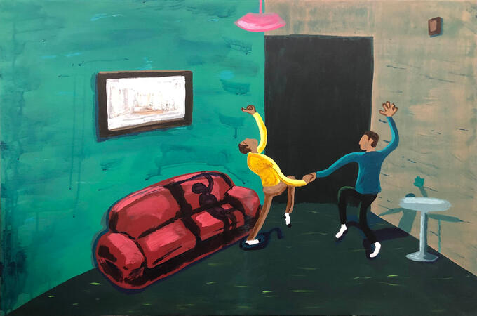 dance with me (2024), 18 x 24&quot;, acrylic on canvas (inspired by Salman Toor)