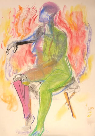 Untitled (2024), 18 x 24", mixed media on newsprint