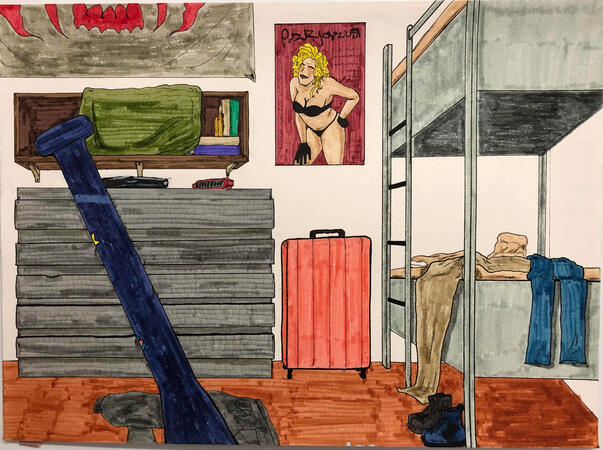 Concept Extended Stay (2024), 9 x 14", marker on watercolour paper